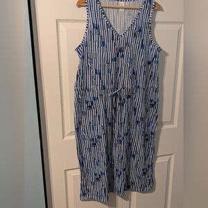 Blue and White Striped Sleeveless Dress